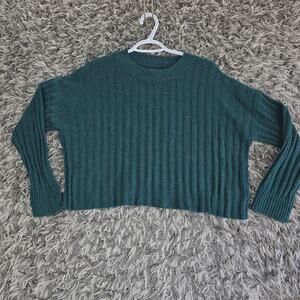 American Eagle Sweater Womens XS Green Ribbed Knit Cropped Pullover Long Sleeve